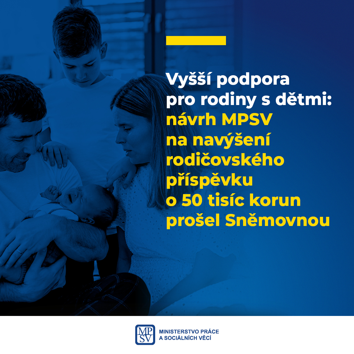 Vyšší podpora pro rodiny s dětmi: návrh MPSV na navýšení rodičovského příspěvku o 50 tisíc korun prošel Sněmovnou