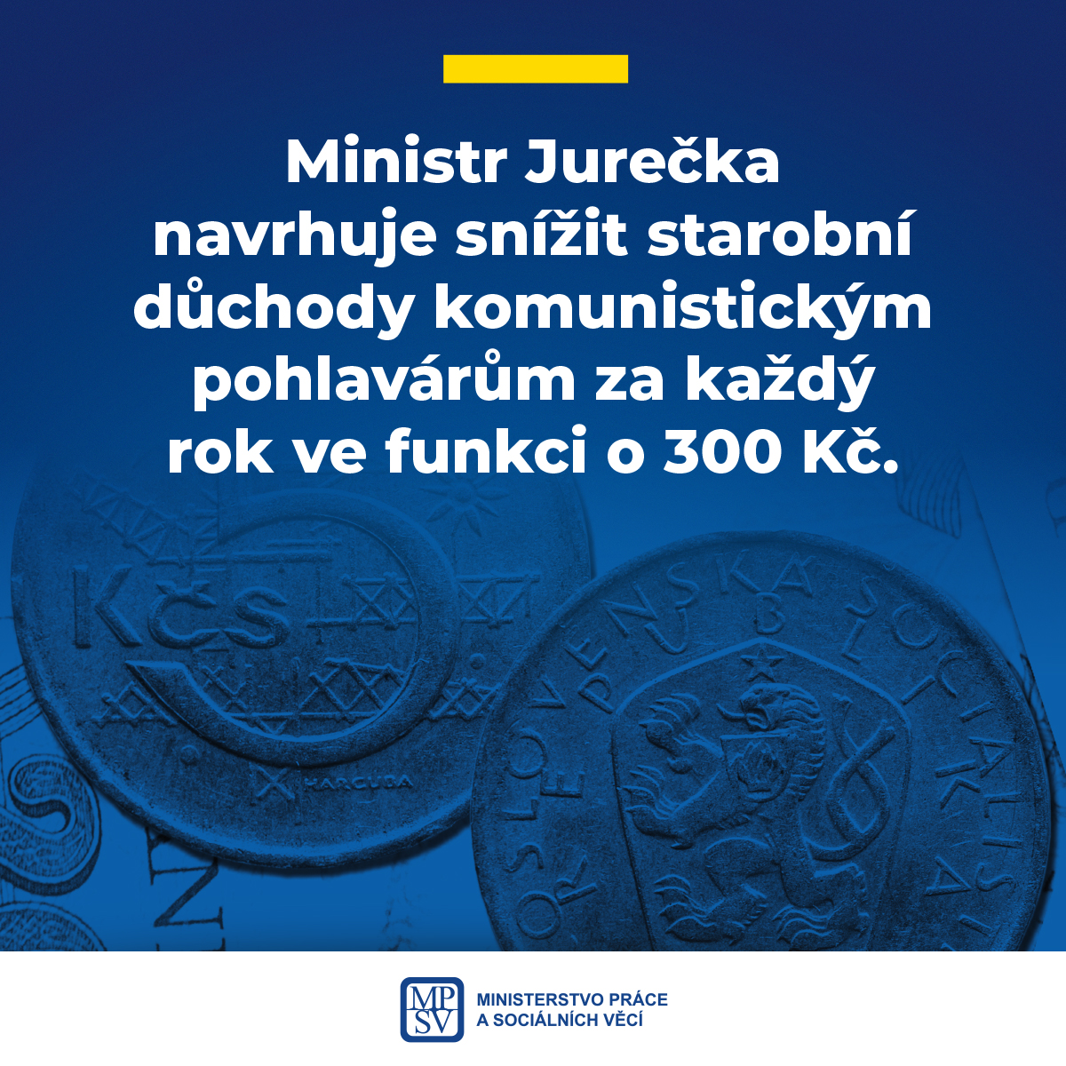 Ministr Jurečka navrhuje snížit starobní důchody komunistickým pohlavárům za každý rok ve funkci o 300 Kč