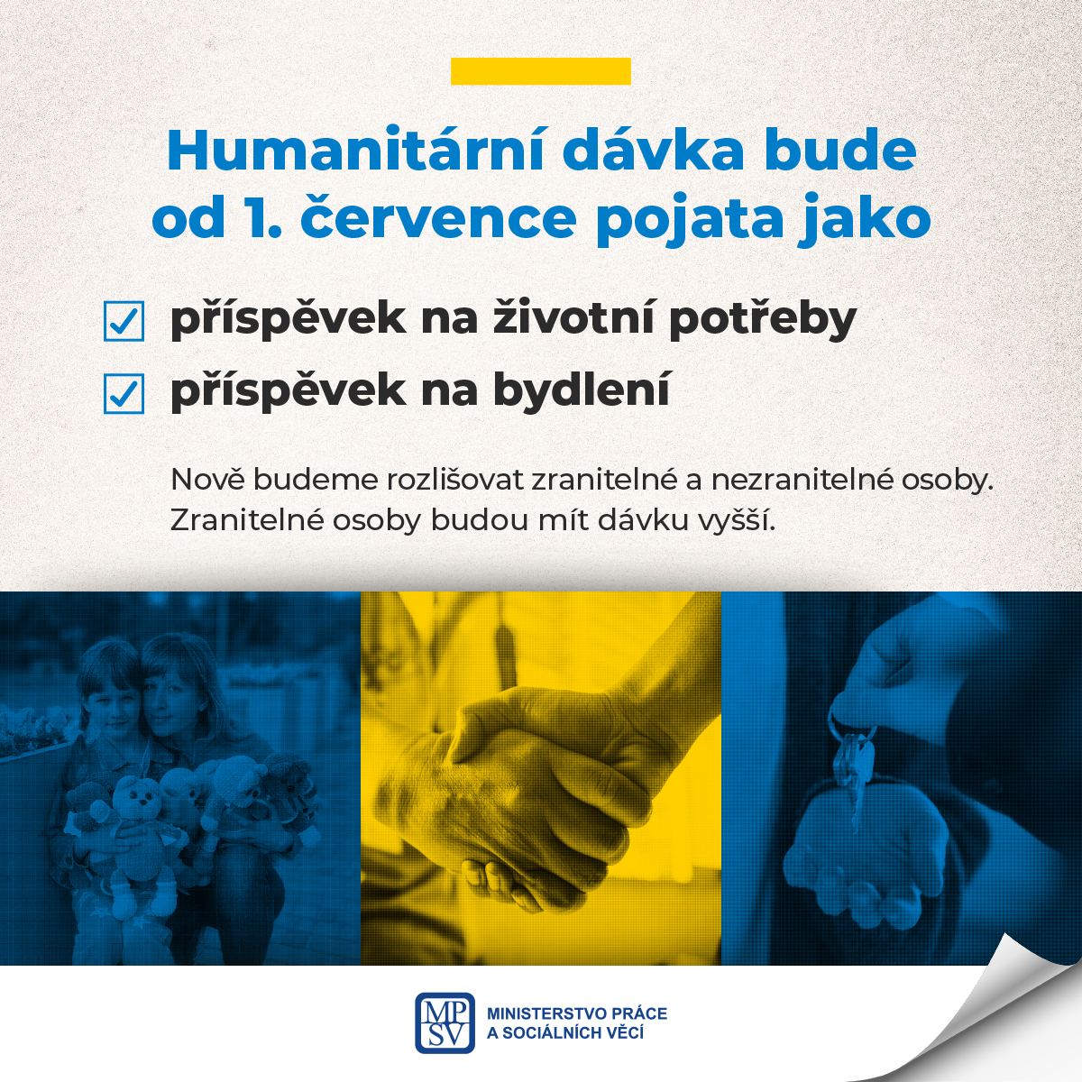 Součástí humanitární dávky bude i příspěvek na ubytování, jeho výši určí vládní nařízení