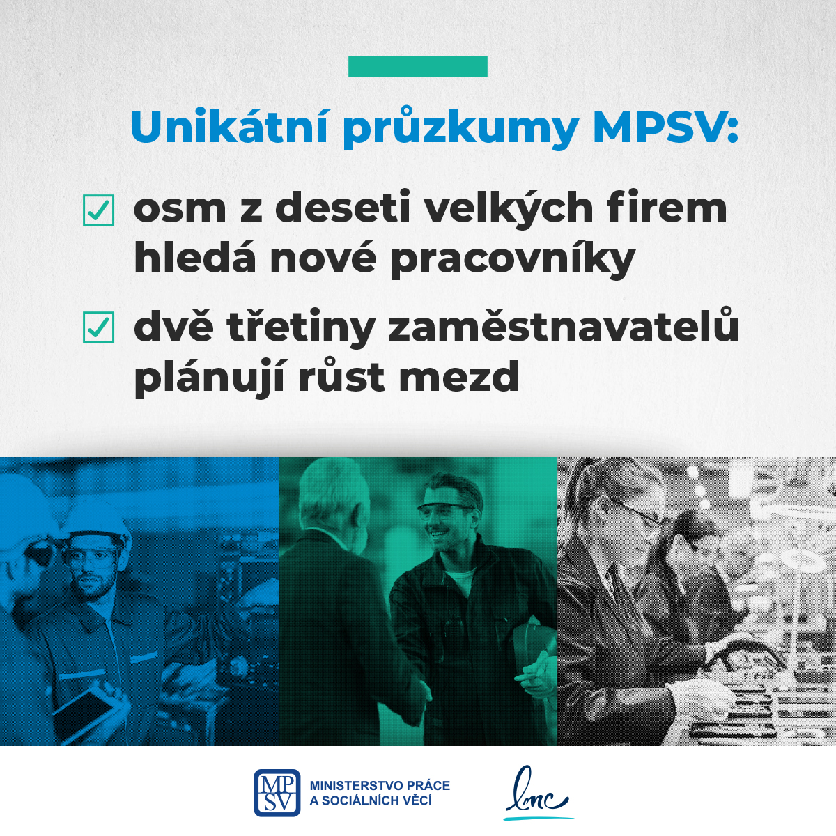 Unikátní průzkumy MPSV: osm z deseti velkých firem hledá nové pracovníky, dvě třetiny zaměstnavatelů plánují růst mezd