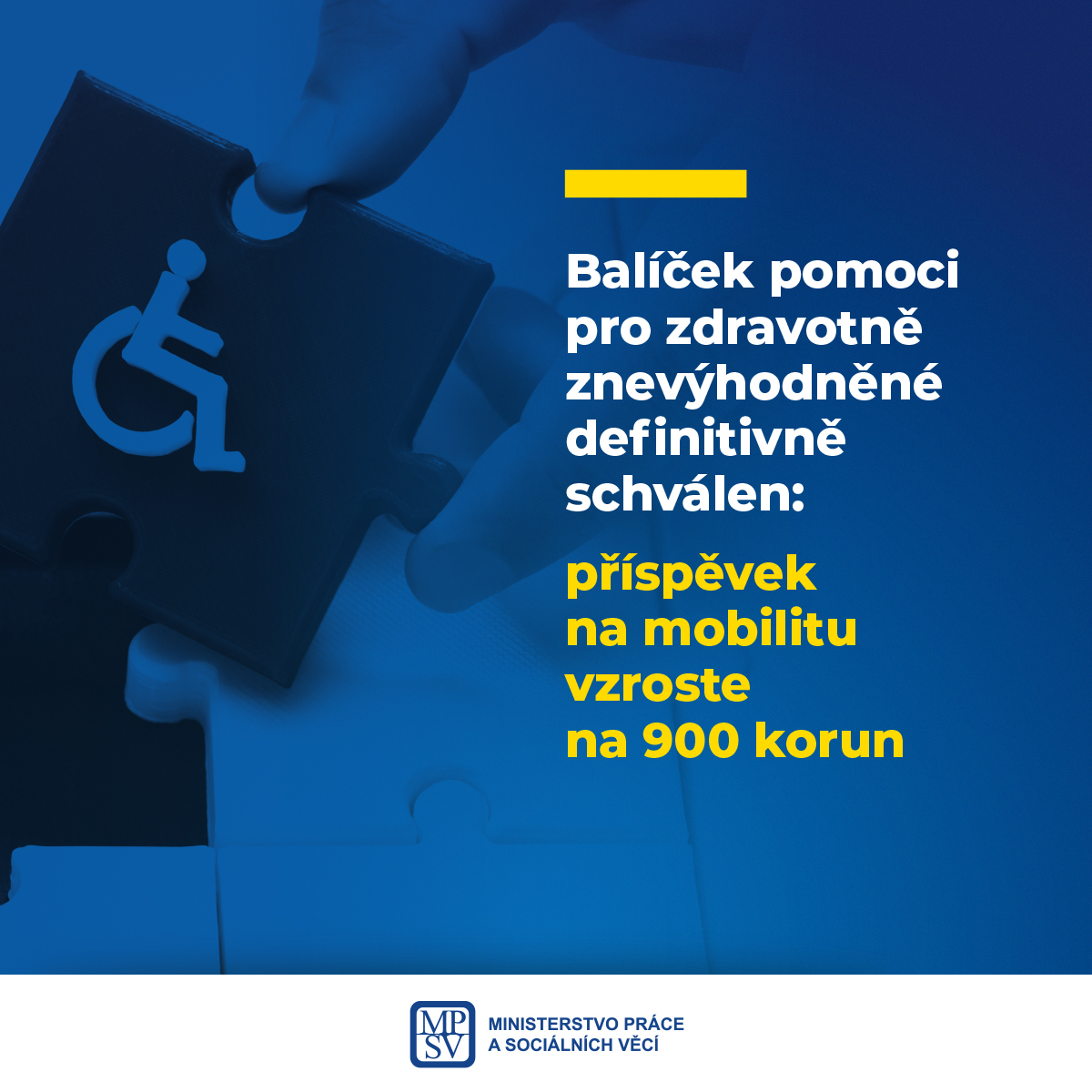 Balíček pomoci pro zdravotně znevýhodněné definitivně schválen: příspěvek na mobilitu vzroste na 900 korun