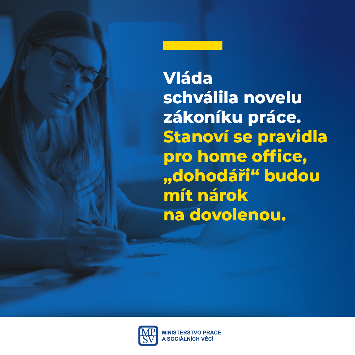 Vláda schválila novelu zákoníku práce. Stanoví se pravidla pro home office, „dohodáři“ budou mít nárok na dovolenou