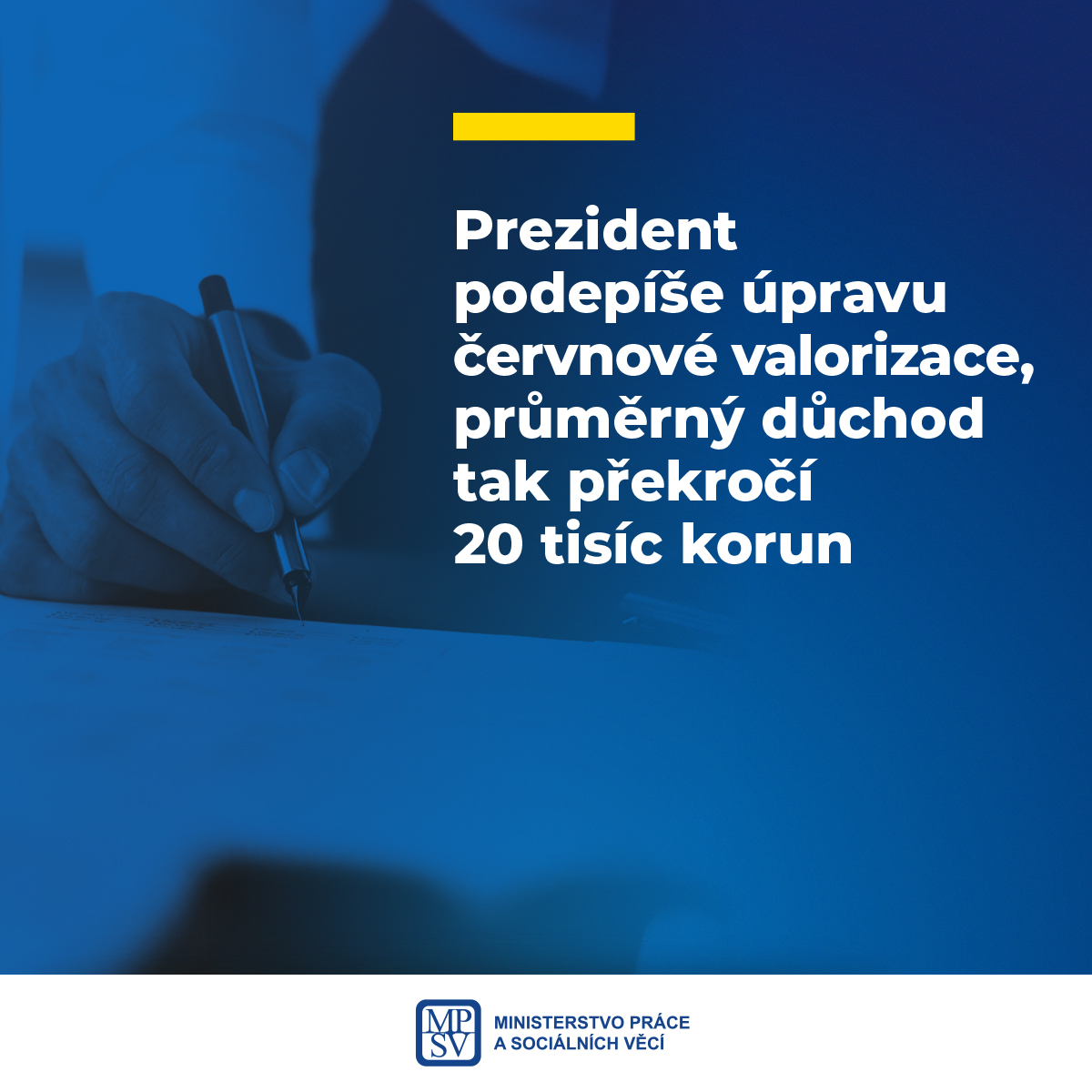 Prezident podepíše úpravu červnové valorizace, průměrný důchod tak překročí 20 tisíc korun