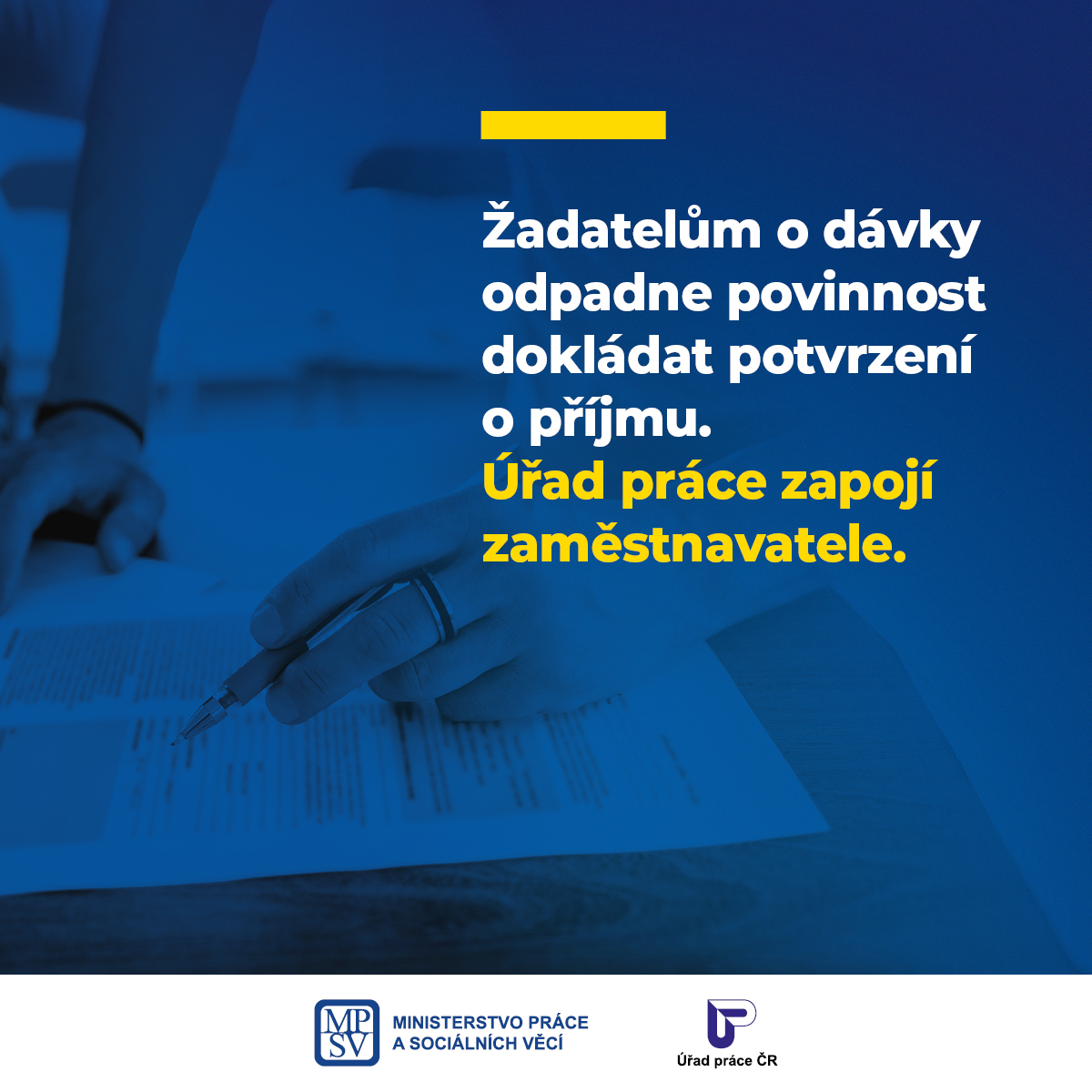 Žadatelům o dávky odpadne povinnost dokládat potvrzení o příjmu. Úřad práce zapojí zaměstnavatele